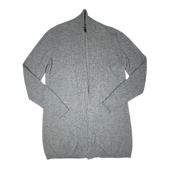 Forte Cashmere Open Front Cashmere Cardigan Sz.L Gray Quiet Luxury Cozy Longline - Picture 12 of 13